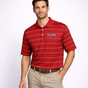 Antigua Atlanta Braves Polo Shirt Mens Medium Red Striped MLB Golf